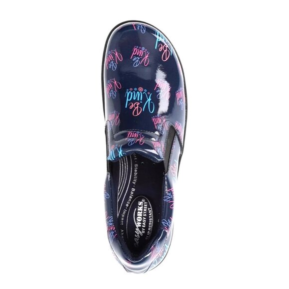 Easy Works By Easy Street Slip-Resistant "Be Kind" Clogs Shoes Navy & Pink 6W - Picture 4 of 14